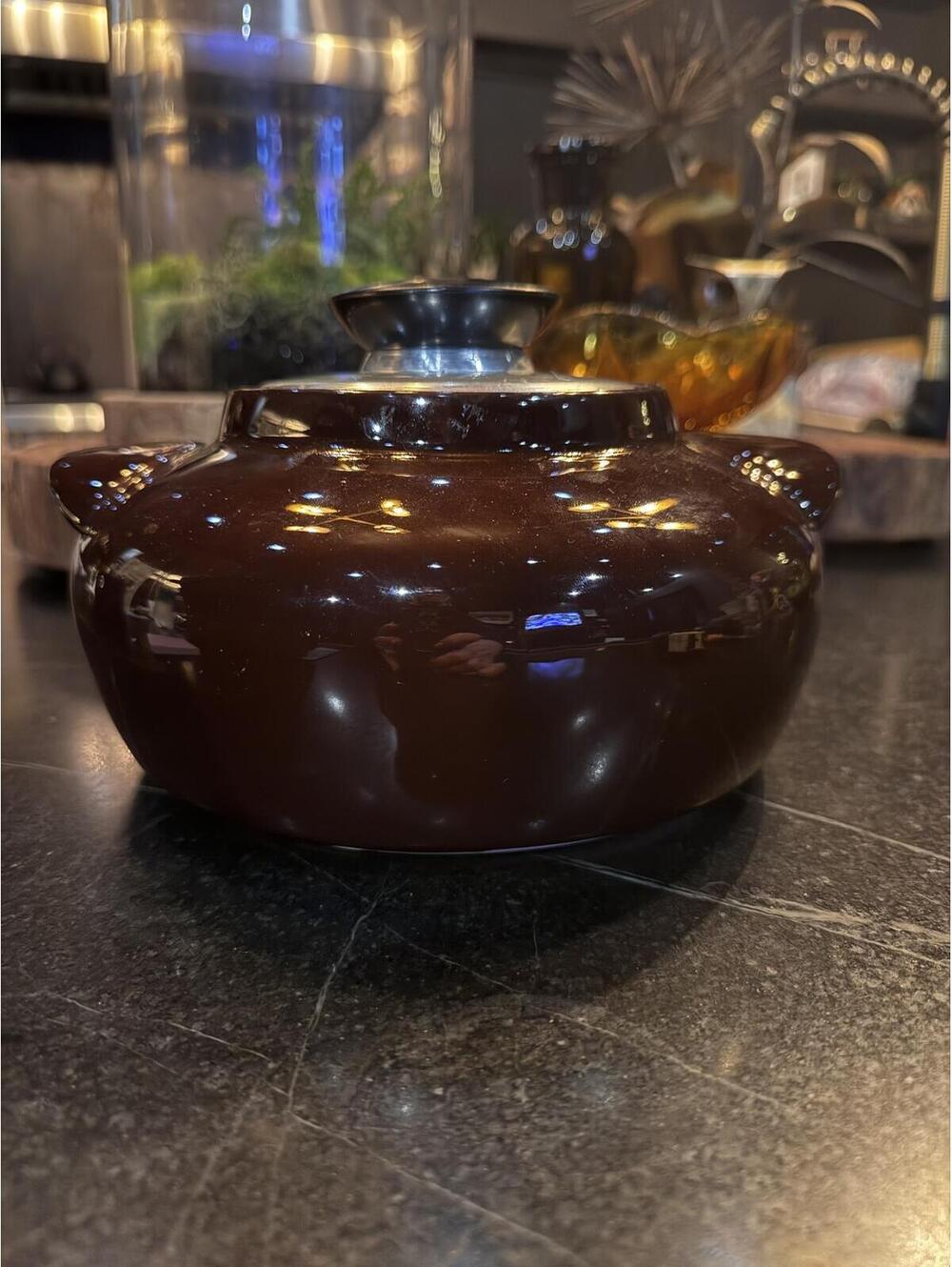 Vintage Hull Brown Stoneware Bean Pot with Lid